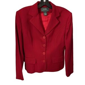 Lauren Ralph Lauren Women’s Rich Red Wool Blazer Short Long Sleeves Lined Sz 6